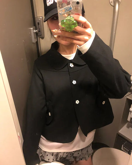 Flower Button Round Collar Jacket