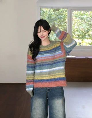 Striped round neck knit
