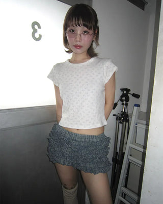 Mini Bear Slim Cropped Perforated T-Shirt