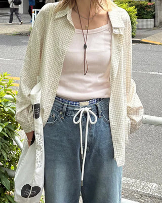 Straight-leg denim pants with string waistband