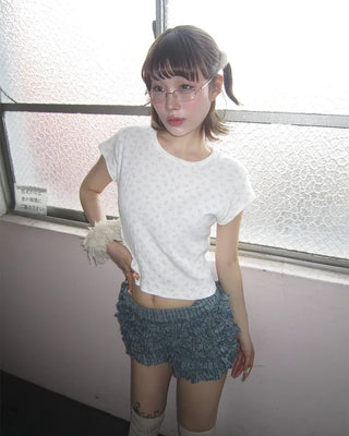 Mini Bear Slim Cropped Perforated T-Shirt