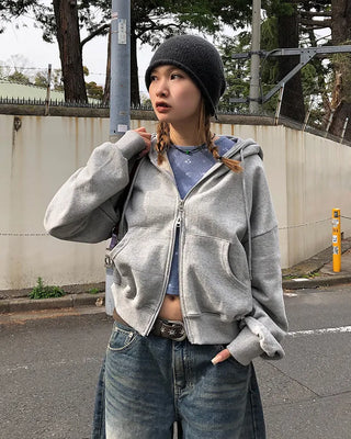 Cropped double-zip hoodie