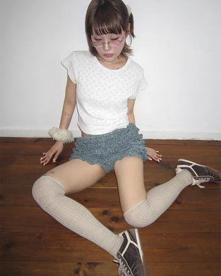 Mini Bear Slim Cropped Perforated T-Shirt
