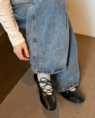 Two-button denim wide-leg pants