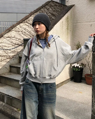 Cropped double-zip hoodie