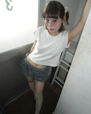 Mini Bear Slim Cropped Perforated T-Shirt