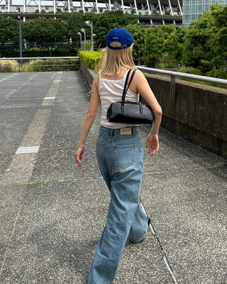 Straight-leg denim pants with string waistband