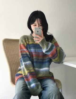 Striped round neck knit