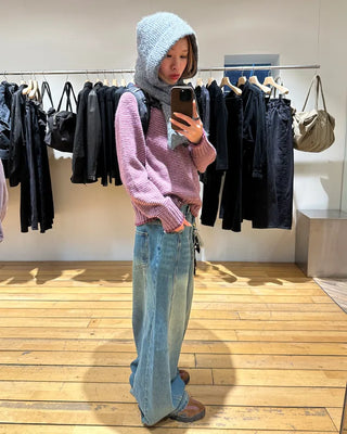 (Unisex) Center Seam Washed Balloon Denim Pants