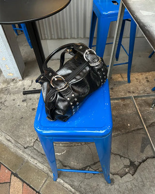 Double rivet belt leather tote bag