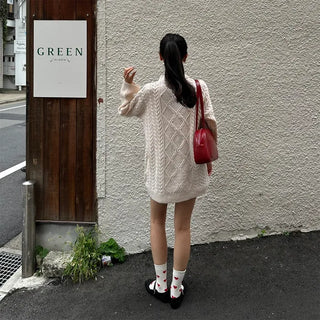 Oversized long cable knit sweater