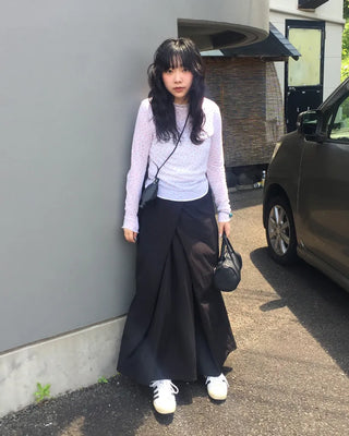 Center Cross Nylon Long Skirt