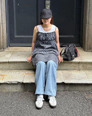 Checked camisole mini dress