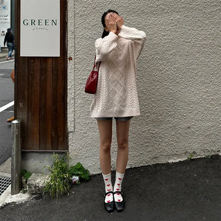 Oversized long cable knit sweater