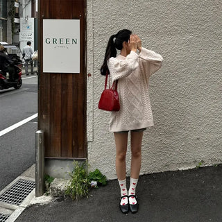 Oversized long cable knit sweater