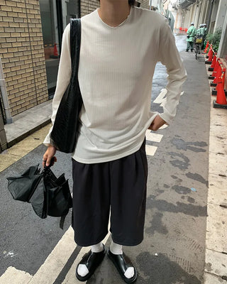 (Unisex) V-neck long-sleeve knit t-shirt
