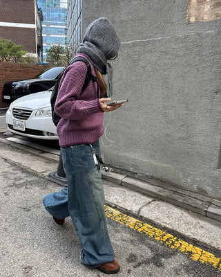 (Unisex) Center Seam Washed Balloon Denim Pants