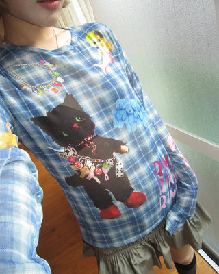 Unique Print Tartan Check Long T-Shirt