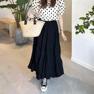 Crinkle pleated long skirt