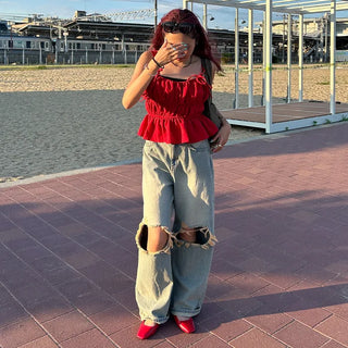 Vintage wide-leg denim pants