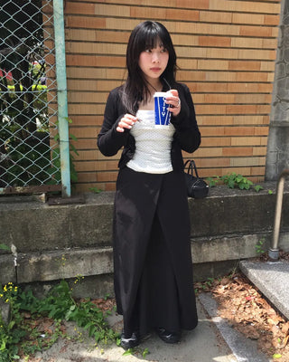 Center Cross Nylon Long Skirt