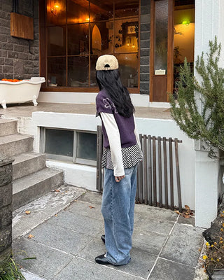 Two-button denim wide-leg pants