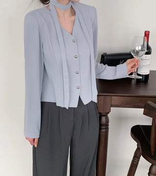 Tie jacket & blouse set