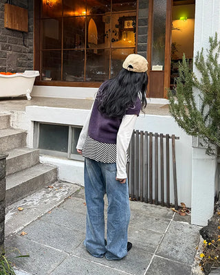 Two-button denim wide-leg pants