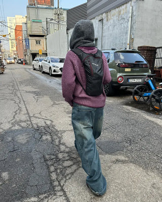 (Unisex) Center Seam Washed Balloon Denim Pants