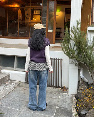 Two-button denim wide-leg pants