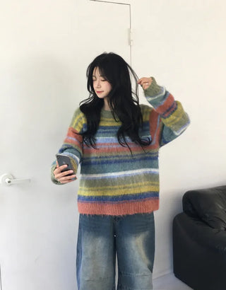 Striped round neck knit