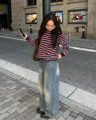 (Unisex) Multi-stripe Long Polo T-shirt