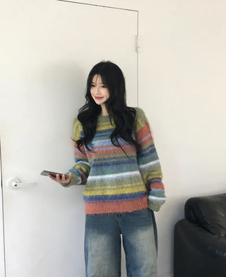 Striped round neck knit