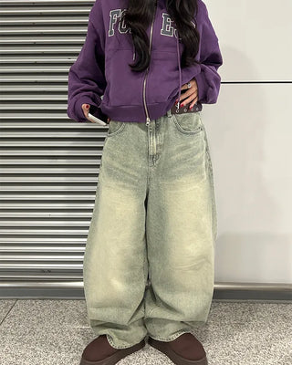 Super wide balloon green jeans