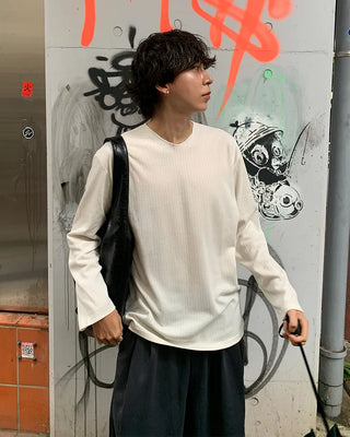 (Unisex) V-neck long-sleeve knit t-shirt