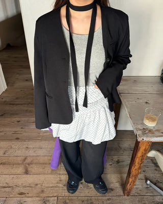 Jewel neck simple long T-shirt