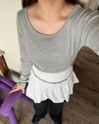 Jewel neck simple long T-shirt