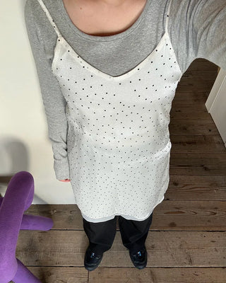 Jewel neck simple long T-shirt