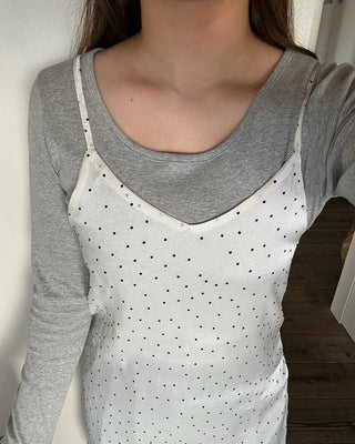 Jewel neck simple long T-shirt
