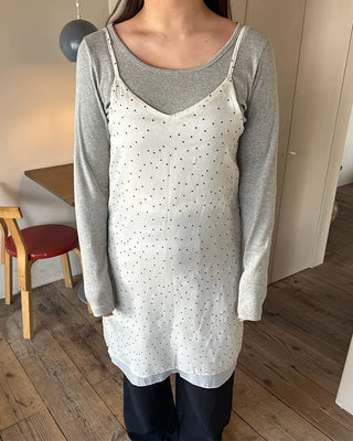 Jewel neck simple long T-shirt