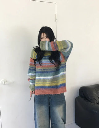 Striped round neck knit