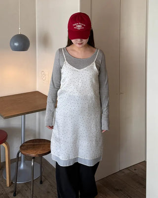 Jewel neck simple long T-shirt