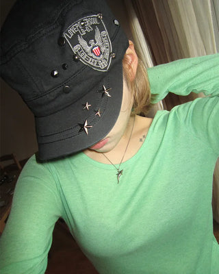 Army Patch Studded Railroad Cap