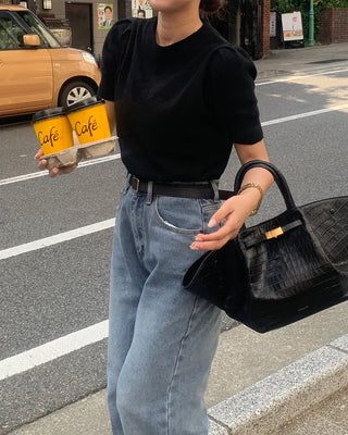 Puff Basic Round Neck Short Sleeve Knit