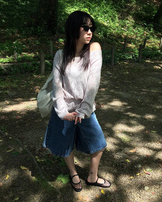 Diamond-punched drawstring summer knit