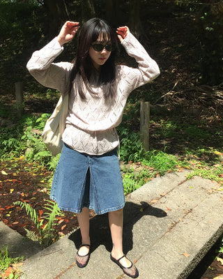 Diamond-punched drawstring summer knit