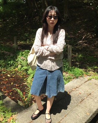 Diamond-punched drawstring summer knit