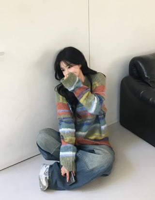 Striped round neck knit