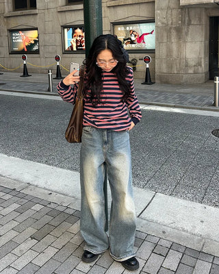 (Unisex) Multi-stripe Long Polo T-shirt