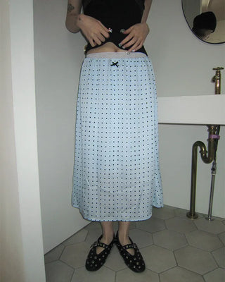 Ribbon Dot Satin Trapeze Skirt